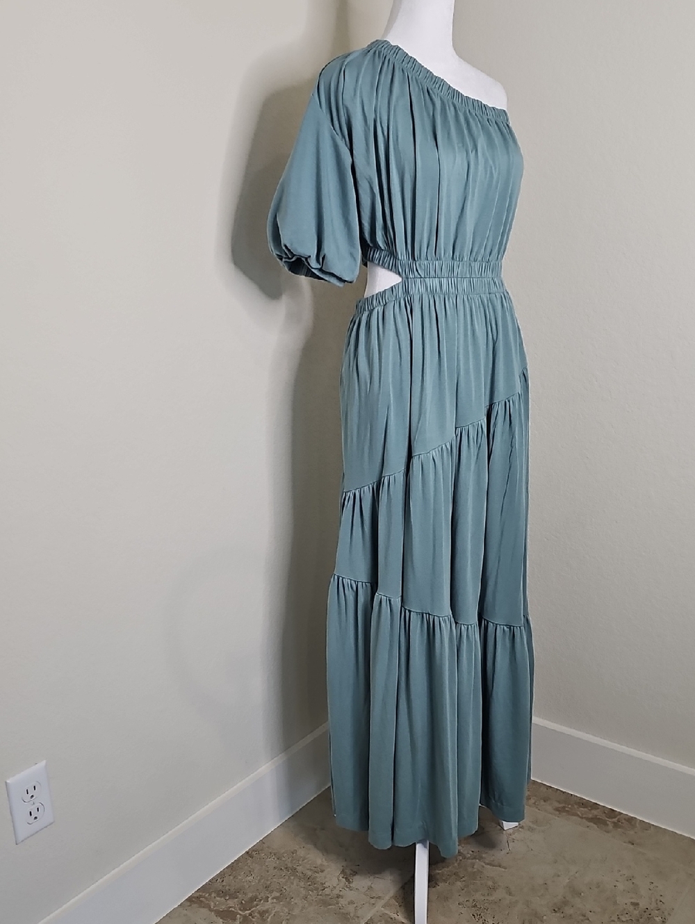 Cuyana One-Shoulder Organic Pima Cotton Tiered Skirt Maxi Dress Sz M
